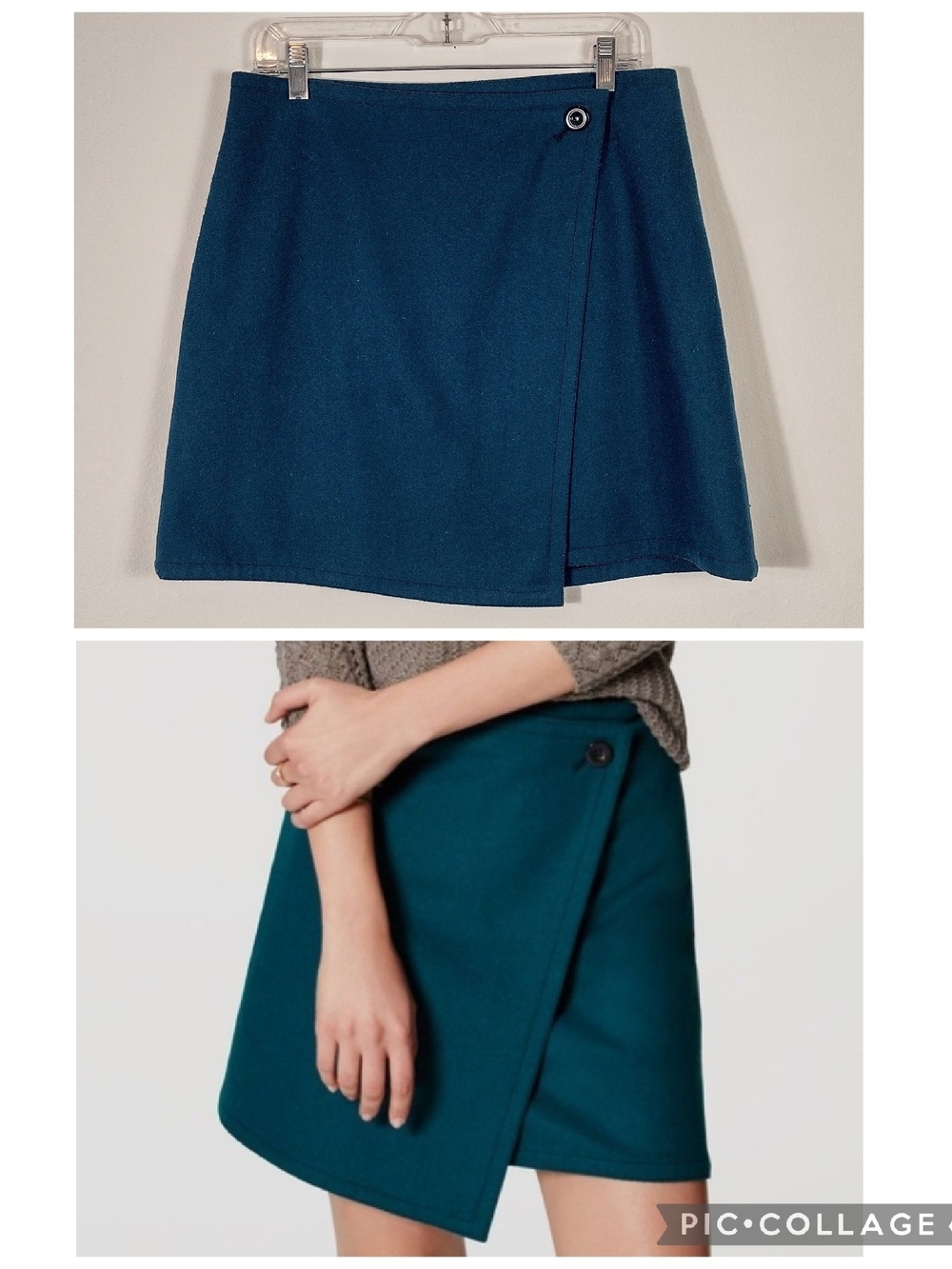 Loft Teal Wool Blend Asymmetrical Wrap Mini Skirt Size 10